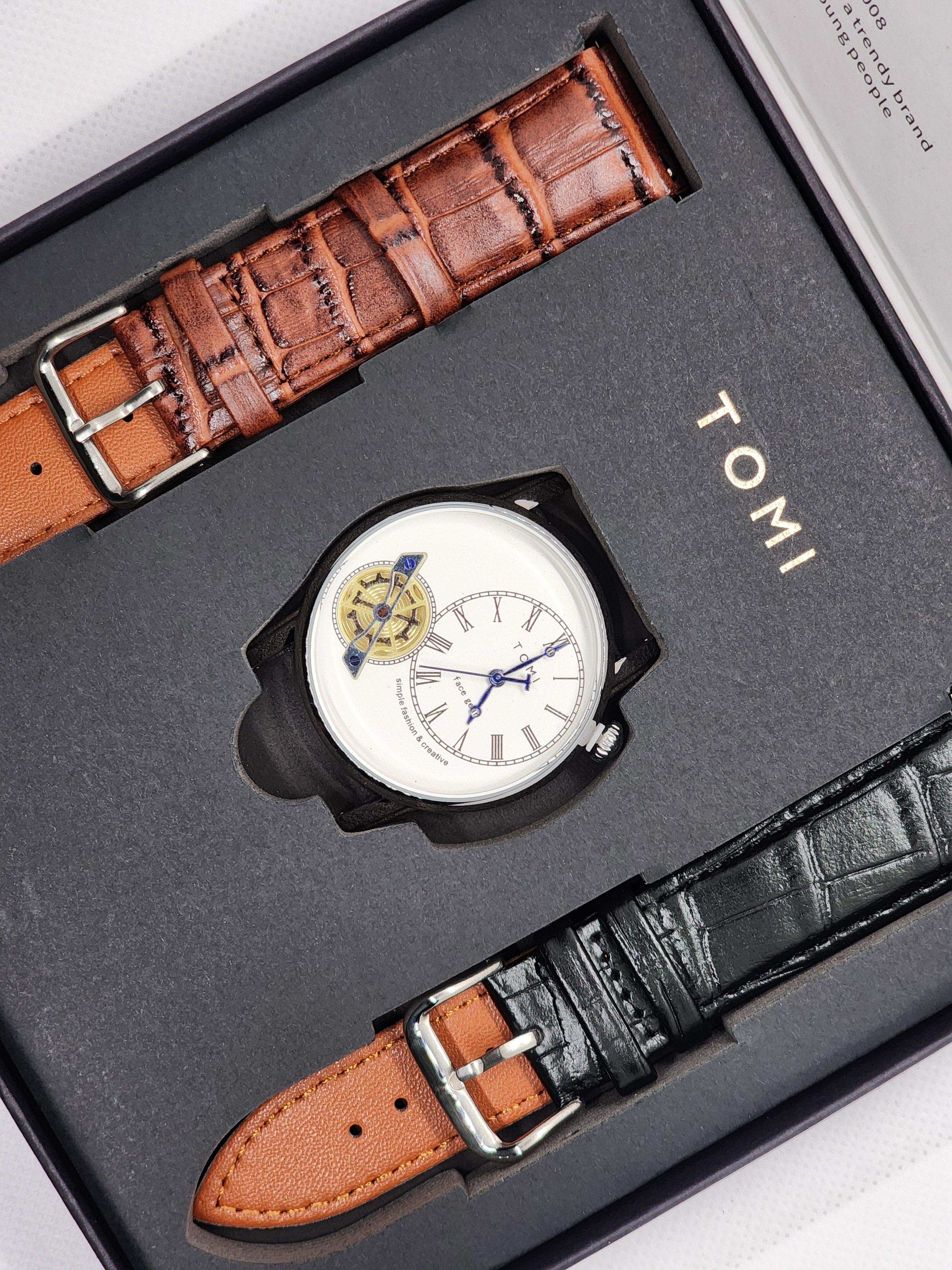 TOMI Face Gear Dual Strap Luxury Business Watch (TOMI-104)