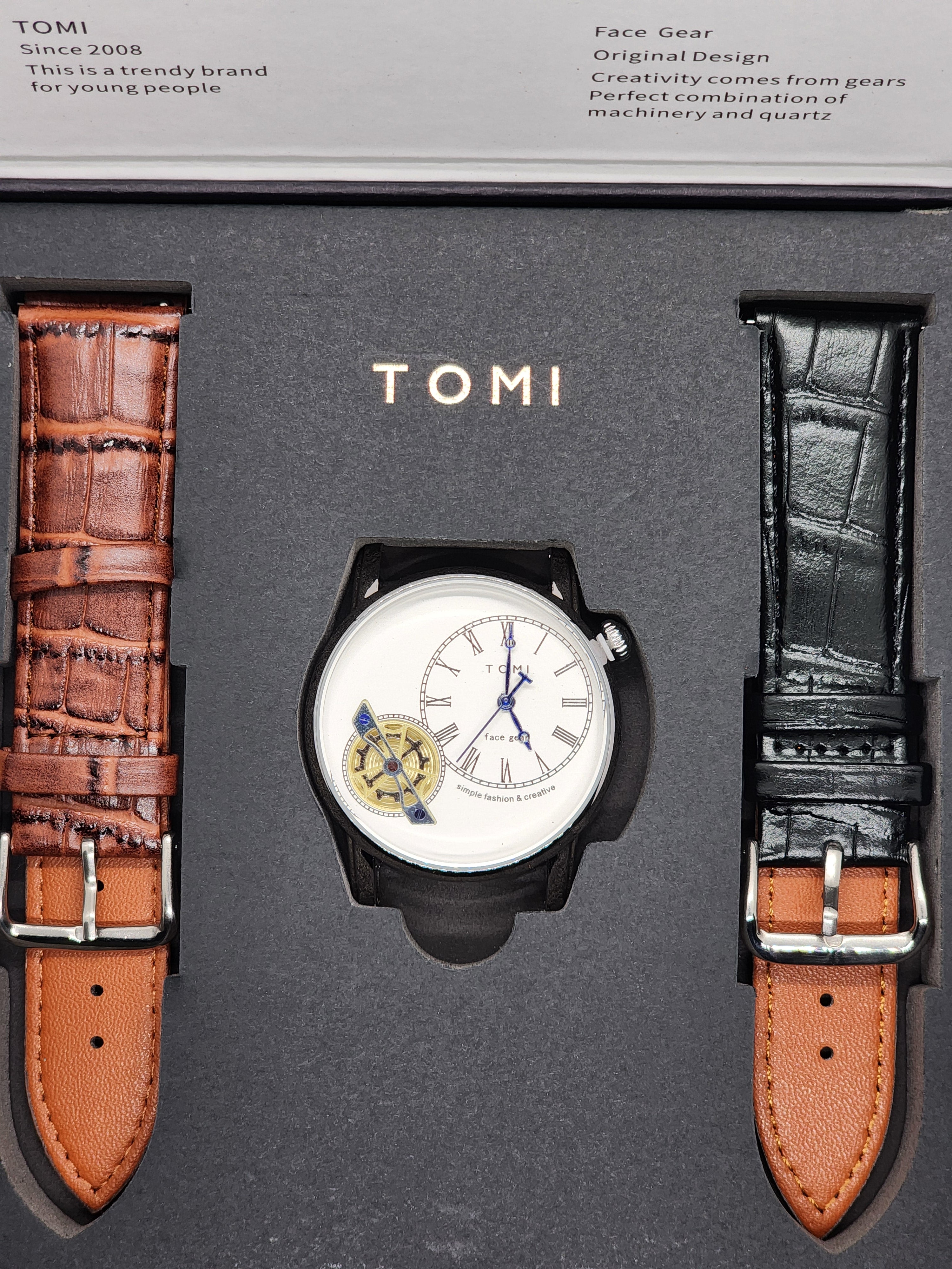 TOMI Face Gear Dual Strap Luxury Business Watch (TOMI-104)